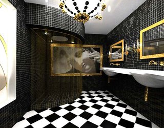 Отделка ванной комнаты черной мозаикой