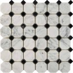 PIX 209 Bianca Carrara, Nero Marquina, чип 48x48 мм, сетка 305х305x8 мм, Полированная